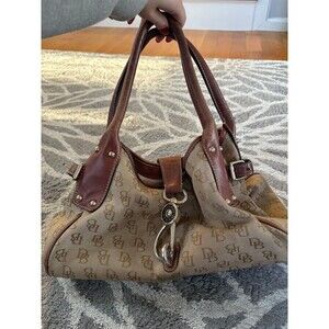 Vintage Dooney & Bourke Belvedere brown monogram leather & canvas tote purse bag